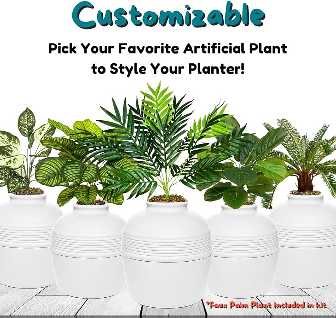 Good Pet Stuff Original Hidden Litter Box Planter, Decorative Cat Litter Enclosure with Carbon Filter, Artificial Palm Plant, Upgraded Design, Easy to Clean, Base Kit, White Birch