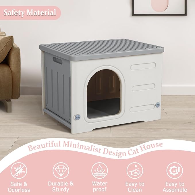 Plastic Cat House for Indoor Outdoor, Weatherproof Outside Cat Shelter | Durable Plastic, Weatherproof ,Easy to Assemble