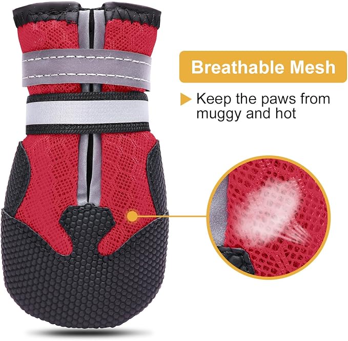 Dimicoo Breathable Dog Boots for Medium Large Dogs,Non-Slip Dog Shoes for Summer Hot Pavement,Lightweight Paw Protector Dog Booties for Outdoor & Indoor Hardwood Floors