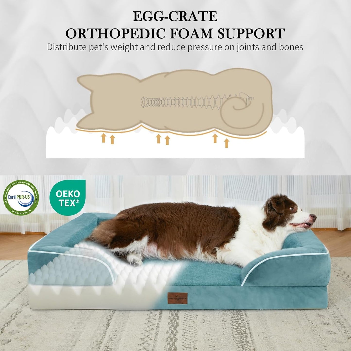 Comfort Expression Waterproof Large Dog Beds, Orthopedic Dog Beds for Large Dogs, Comfy Pet Bed Sofa with Washable Removable Cover & Non-Slip Bottom(Washed Blue)