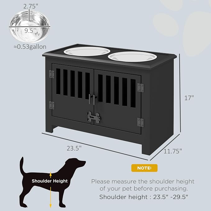 PawHut Large Elevated Dog Bowls with Storage Cabinet - 37L Capacity, Raised Dog Bowl Stand Feeding Station, Black | Raised Dog Bowl Stand Pet Food Bowl Dog Feeding Station