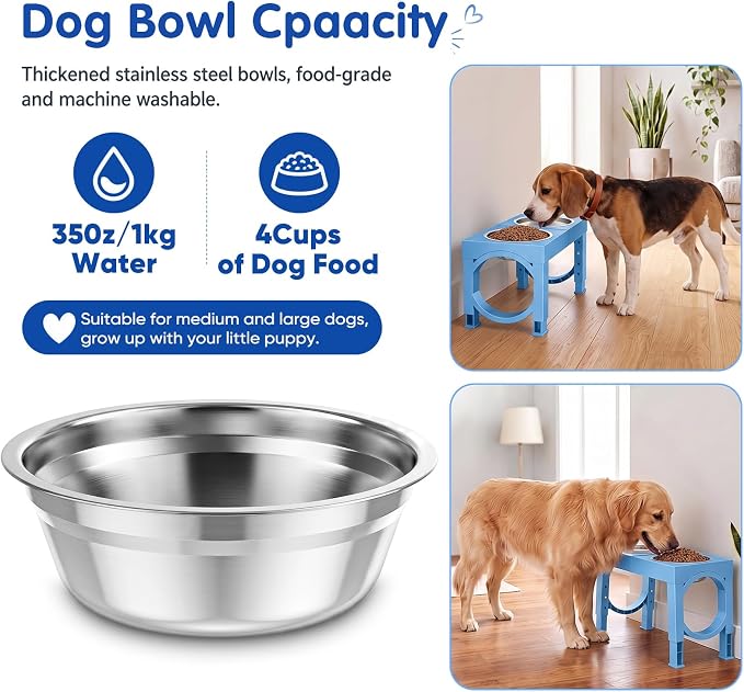 XIAZ Elevated Dog Bowls Large Breed Raised Dogs Bowl Stand Large/Medium Sized Dog Stainless Steel Food Water Bowl Stands 5 Heights Adjustable 9/11/12/15in Pet Feeder Dish Station