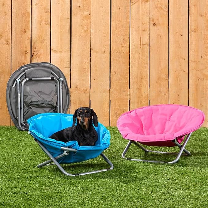 The Lakeside Collection Pet Moon Chair Bed Foldable Indoor Outdoor Elevated Adjustable Height - Blue