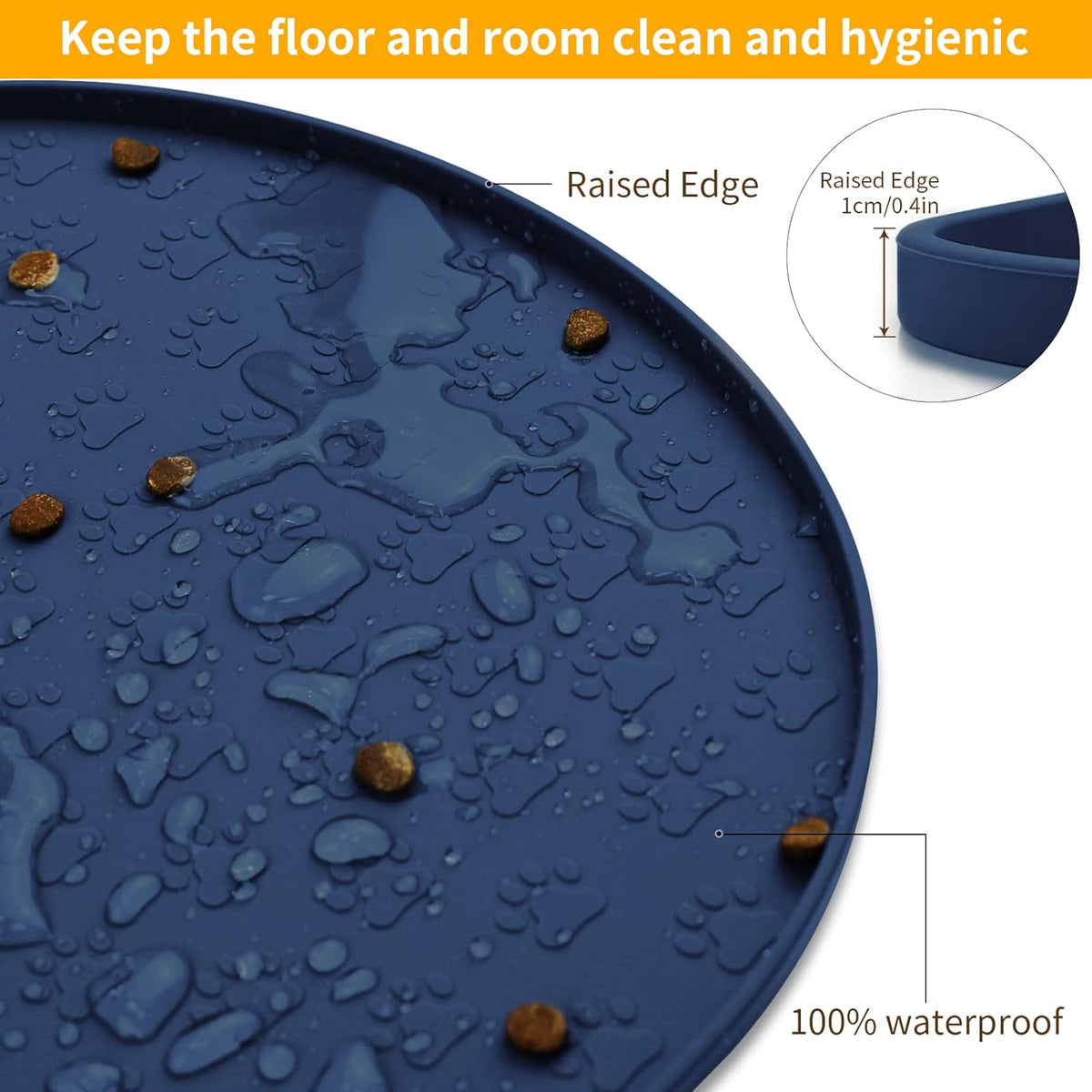 KPWACD Pet Placemat for Dog and Cat, Anti-Slip Waterproof Dogs Feeding Bowl Mat Prevent Food and Water Overflow, Silicone Puppy Dish Mats Suitable for Small Medium Big Pets, Navy, 24" * 16"