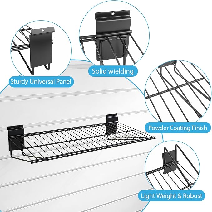 Slat Wall Shelves Accessories - 24 Inch Slatwall Wire Shelf Heavy Duty Storage Garage Shelving Wall Mounted (4 Pack)