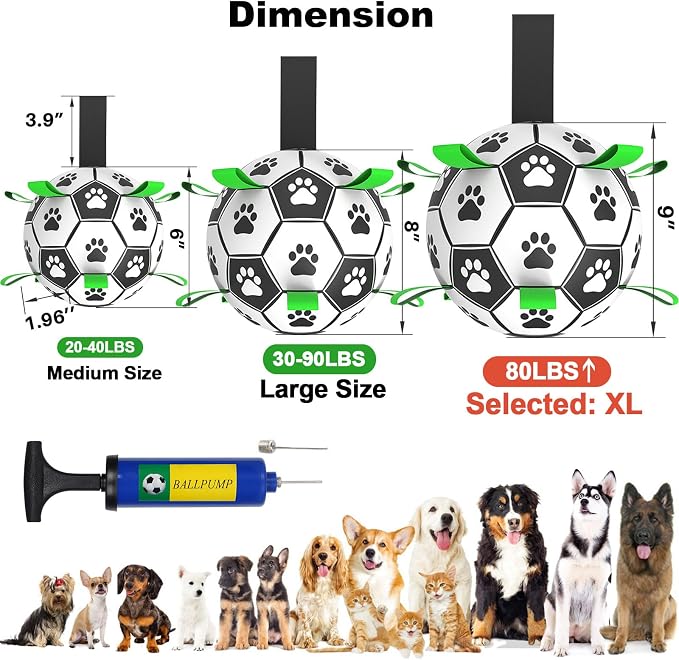 Amasiver Dog Soccer Ball Toys, 9'' World Cup Dog Soccer Ball with Straps, Dogs Birthday Gifts, Water Toy, Herding Ball, Durable Balls for Large XLarge Pet, Outdoor Dog Toy (9 Inch-XLarge)