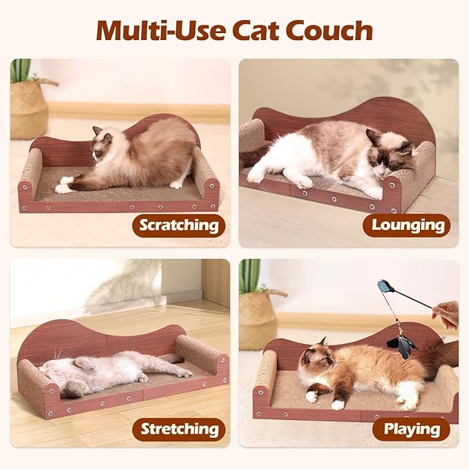 ComSaf Cat Scratcher Bed 26.4 in, Large Cardboard Cat Scratching Board | Scratch Pad Lounger, Sofa Couch Shape, Corrugated Cardboard, Furniture Protection, Indoor Resting Spot, Claw Care