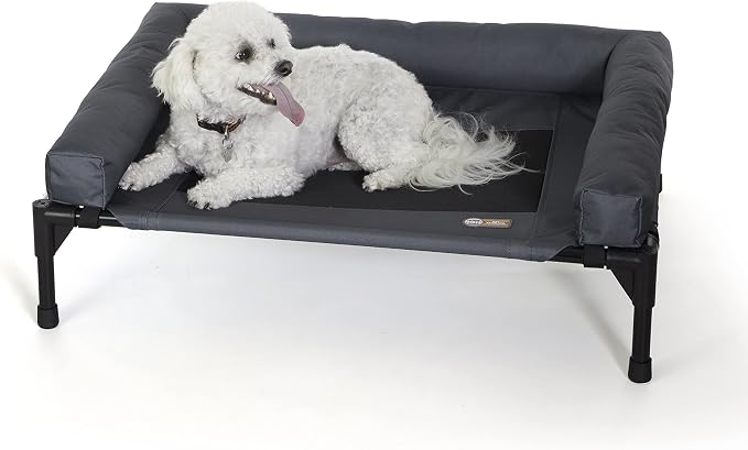 K&H Outdoor Elevated Dog Bed, Bolster Pet Cot, Medium 32x25in, Charcoal | Pet Cot for Medium & Large Pets, Washable Mesh Center Hammock with Removable Washable Bolsters, Indoor / Outdoor Dog Bed