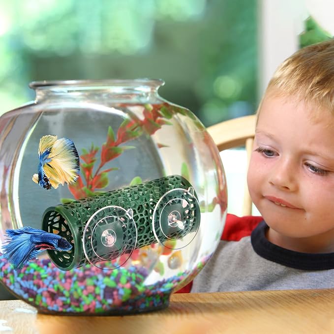 Abizoo Betta Fish Tunnel Hideout and Hammock Bed Aquarium Decor Dark Green | Hollow Cave Design, Moss-Friendly Textured Surface, Small Coral Hole, Safe for Shrimp, Guppy, Neon Tetra, Snails, Dwarf Frog