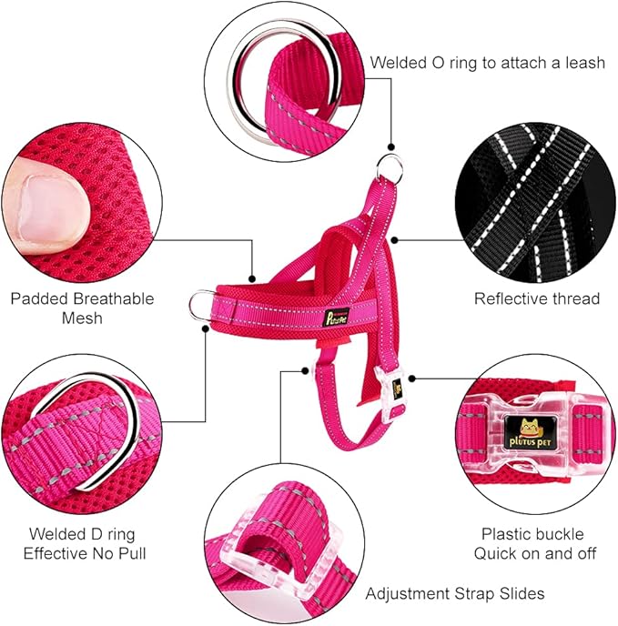 Plutus Pet No Pull Dog Harness for Puppy Small Dogs, Breathable Mesh Padded | Adjustable Reflective with Handle, Escape Proof, Quick Fit Pet Vest, Front Clip, for Training and Walking, Pink, XS