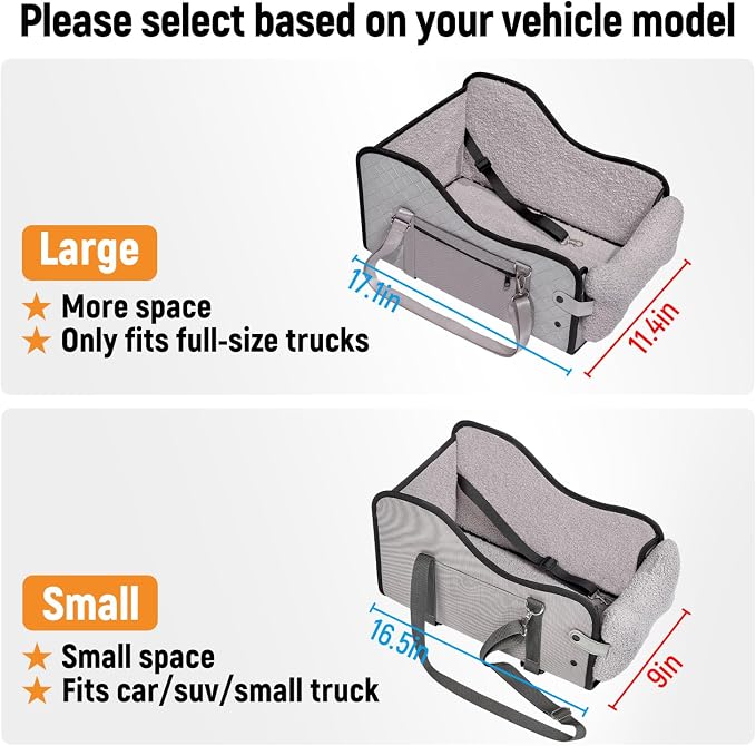 TKYZ Center Console Dog Car Seat for Small Dogs,Fit for Full Size Truck | Soft Pillow,Double fixation,PU Leather Easy To Clean,Pet Booster with Safety Belt,Puppy Car Seat for Small Dogs 0-30 lbs