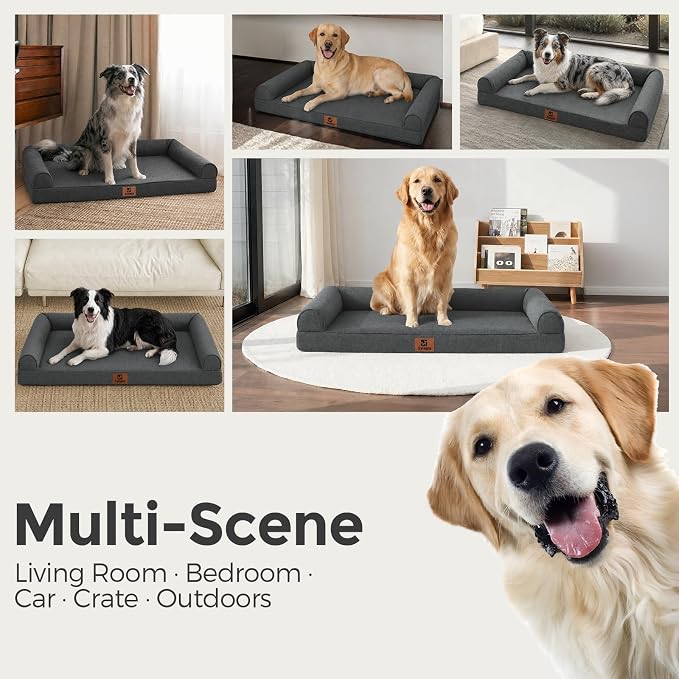 42 Inch Orthopedic Dog Bed for Extra Large Dogs, Waterproof Foam Pet Couch Bed with Sides, Egg Crate Foam, Removable Washable Cover, Great Pet Gift, Dark Grey