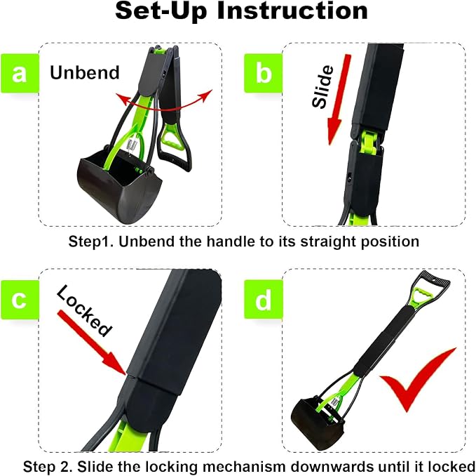 Pooper Scooper 2 Pack with 20 Litre Step Dog Poop Trash Can, 28" Long Handle Dog Poop Scoopers for Large Small Dogs Heavy Duty, Removable Inner Bucket for Outdoors, 50 Waste Bags Included (Green)