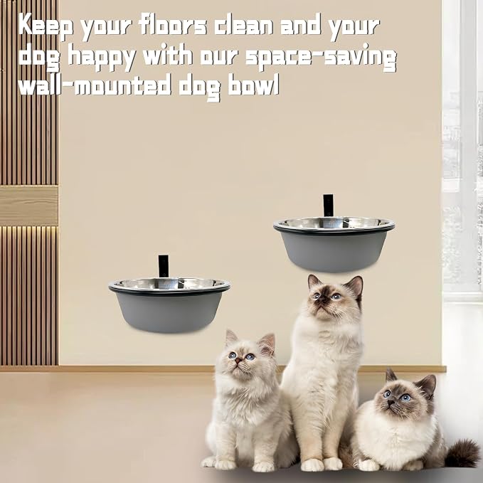 Wall Mounted Dog Bowls-2 * 48 Oz, Stainless-Steel Raised Adjustable | Height Dog Food and Water Bowls, Elevated Pet Comfort Feeding Bowl for Medium Large Dogs Cats
