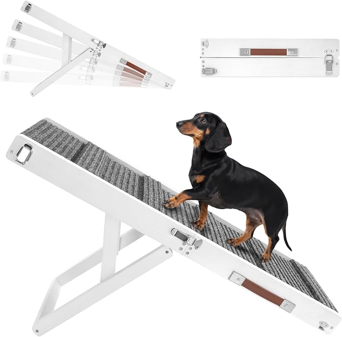 2026 Upgraded Dog Ramp for Couch, Foldable Small Dog Ramp for Sofa, 5 Adjustable Height from 9.8" to 20.5", Portable Stable Pet Step with Non-Slip Pad, Pet Ramps Use for Couch Stairs, White