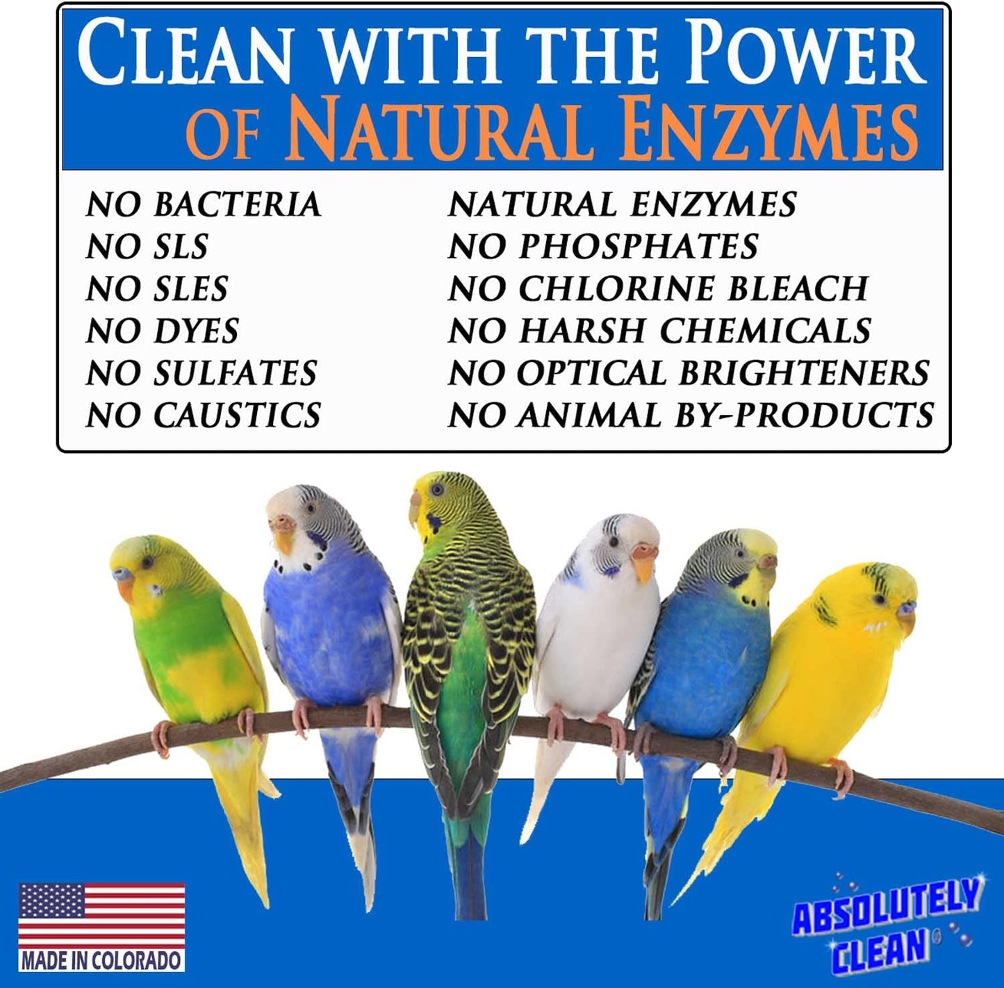 Absolutely Clean Amazing Bird Cage Cleaner and Deodorizer - Just Spray/Wipe - Safely & Easily Removes Bird Messes Quickly and Easily - Made in The US - Fragrance Free - 16oz (Pack of 2)