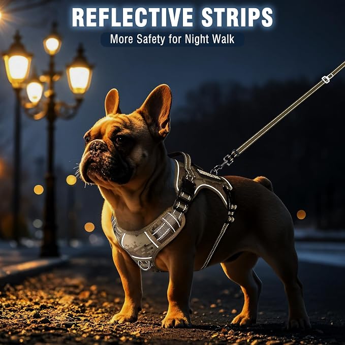 Tactical Dog Harness and Leash Set with 10 Patches for Medium Dogs | Heavy Duty No Pull Service Animal Dog Vest with Dog Seat Belt ,Adjustable Reflective Easy Walk for Training Hiking Camo M