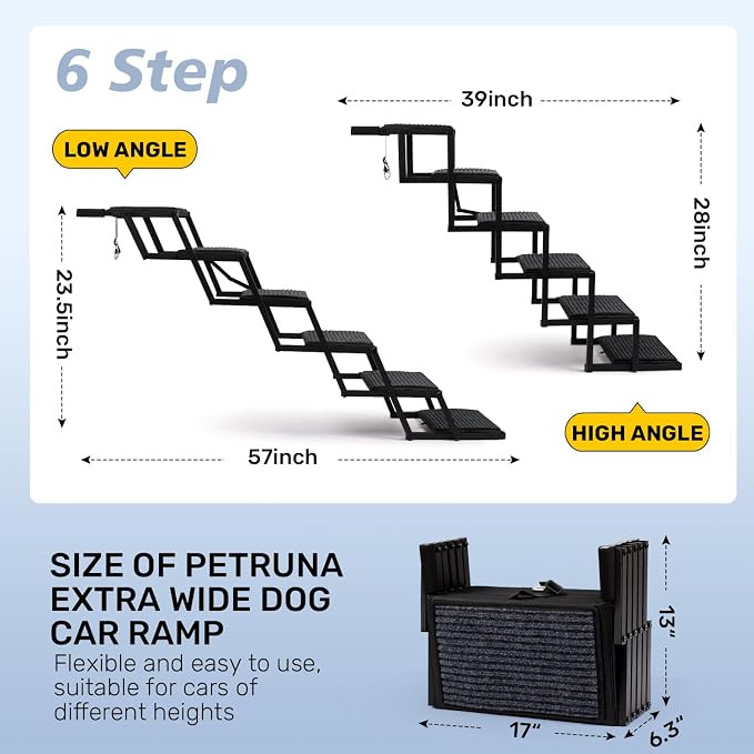 Dog Steps for Car, Truck and SUV - Foldable Pet Stairs for Large Dogs with Non-Slip Rug Surface, Lightweight Dog Ramp Holds Up to 250lbs, 6 Steps