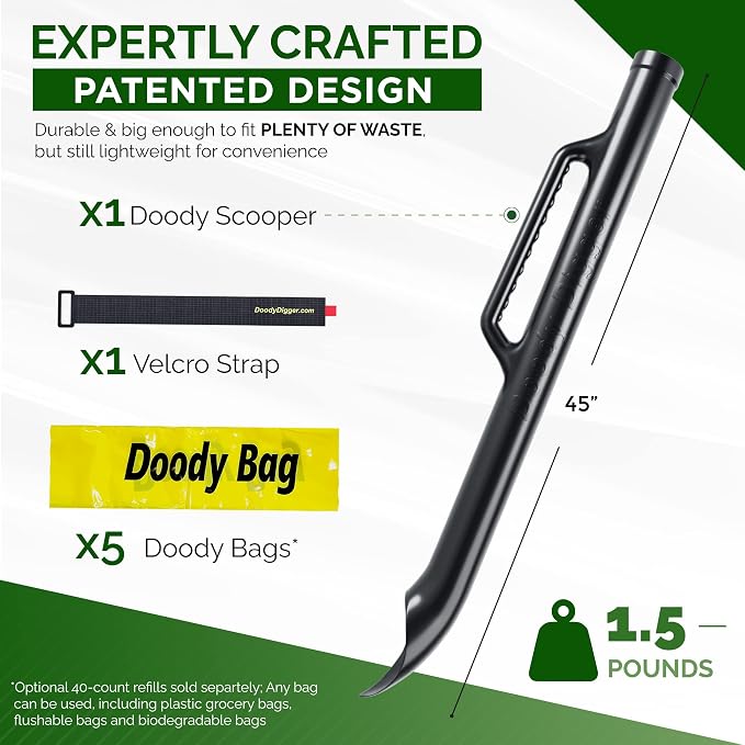 Pooper Scooper For Dogs & Cats – Dog Poop Scooper With Bag Attachment & 5 Pooper Scooper Bags – One-Handed Slide Scoop Dog Poop Picker Upper – Portable Dog Poop Scoop For Lawn Or Park
