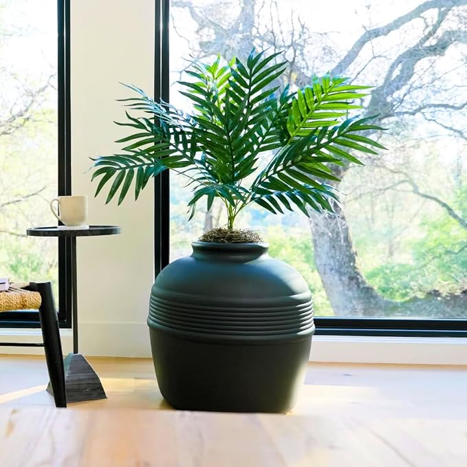 Good Pet Stuff Original Hidden Litter Box Planter, Decorative Cat Litter Enclosure with Carbon Filter, Artificial Palm Plant, Upgraded Design, Easy to Clean, Base Kit, Black Suede