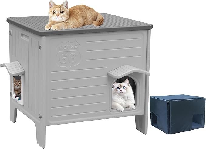 Insulated Cat House Outdoor, Large Plastic Cat Shelter Outside for Winter | Weatherproof, with Escape Door, Plastic Insulated Cats House Indoor Outdoor