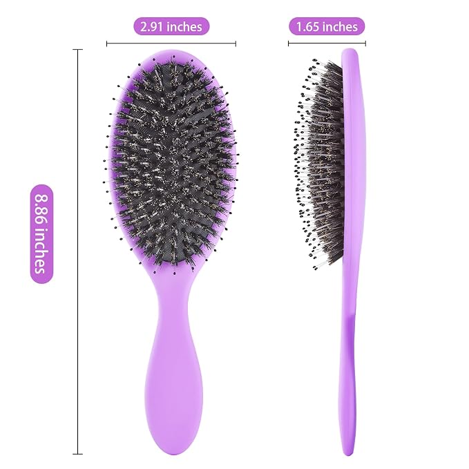 Boar Bristles Hair Brush for Women and Men, Detangling Hair Brush for Smoothing Massage Add Shine, Nylon&Boar Bristles Detangler brush for Hair Healthy (1 Pack-Purple)