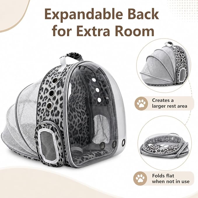 Expandable Cat Carrier Backpack for Cats & Dogs, Bubble Window Pet Travel Backpack with Breathable Mesh, Anti-Collapse Structure, Side Door, for Vet Visits, Hiking, Black and White Animal