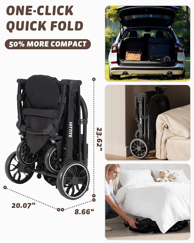 HITTITE Pet Stroller with Weatherproof Cover, All-Terrain 4-Wheel Cat & Dog Stroller with Adjustable Canopy, Foldable Dog Strollers with Storage Basket for Small to Medium Dogs Up to 55 lbs.
