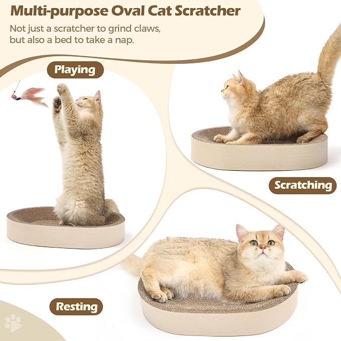 ComSaf Cat Scratcher Bed, Oval Cardboard Scratching Board for Indoor Cats | Scratch Pad Surface, Corrugated Cardboard Layers, Shallow Bowl Shape, Furniture Protection, Cat Lounger, Claw Care