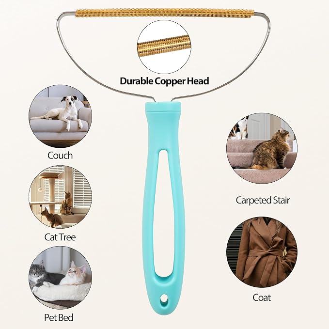 Carpet Rake for Pet Hair Removal Tool, 2 in 1 TPU and Copper Rake Teeth, Dual-Action Hair Remover with 54’’ Adjustable Long Handle, Reusable Cat & Dog Fur Broom for Carpets,Rugs, Mats,Car