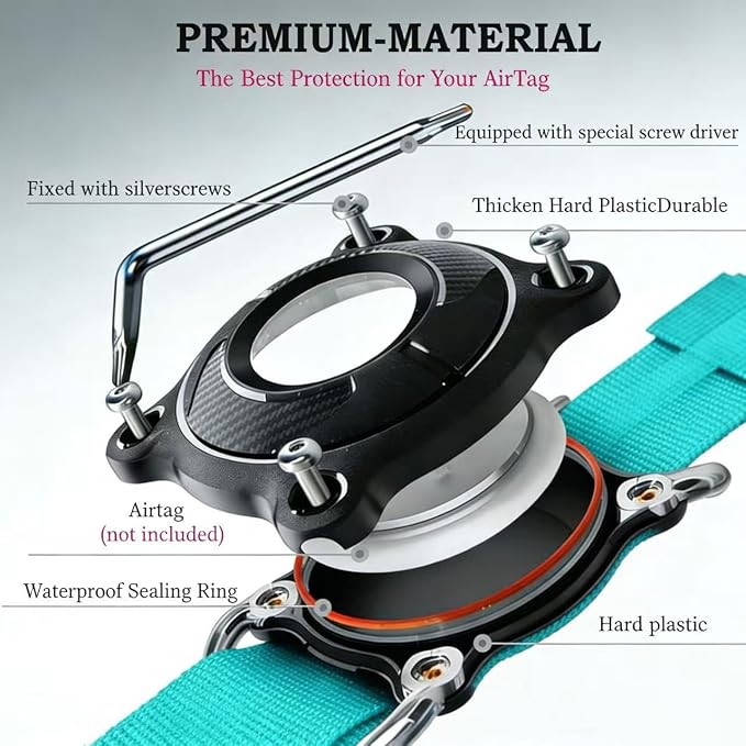 AirTag Dog Collar for Large Dogs Tactical Dog Collar with AirTag Holder | Upgrade Waterproof,Control Handle,Quick-Release Metal Buckle,1000D Nylon Fabric,Soft-Padded Webbing,Velcro Patch(Teal,M)