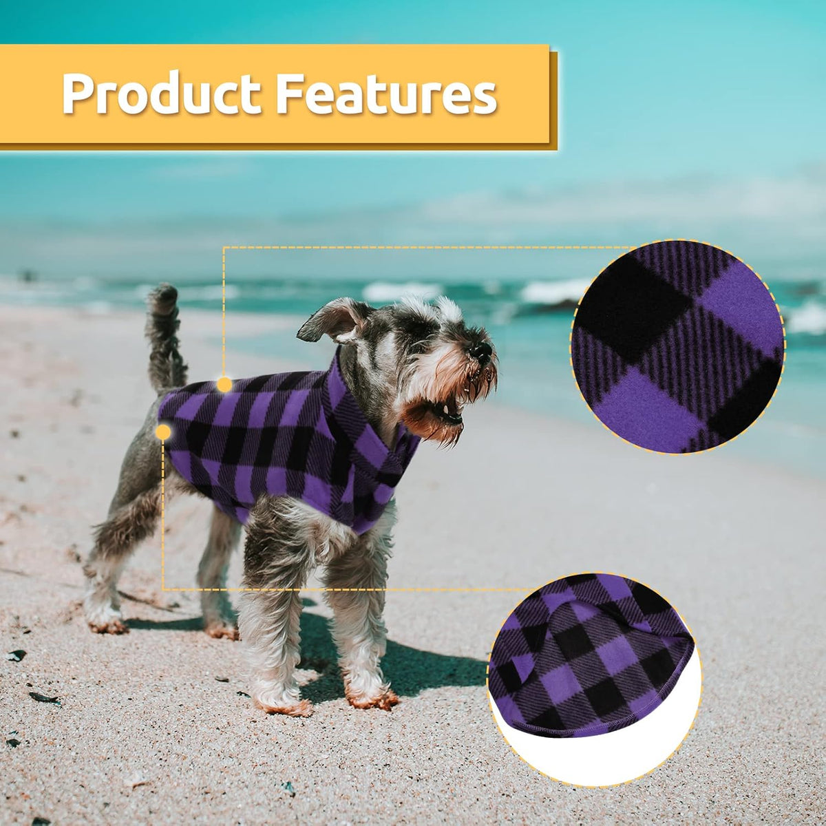 ASENKU Plaid Dog Fleece Vest - Soft Comfortable Pet Pajamas, Warm Winter Dog Shirt, Cold Weather Coat Jacket for Small & Medium Dogs