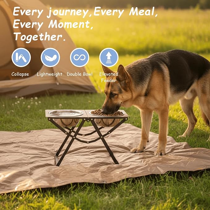 Foldable Elevated Dog Bowl Holder with 2 Large 111oz Stainless Steel Bowls, 14.5" Tall Raised Dog Bowl Stand for Large/Extra Large Breeds, Indoor and Outdoor Use