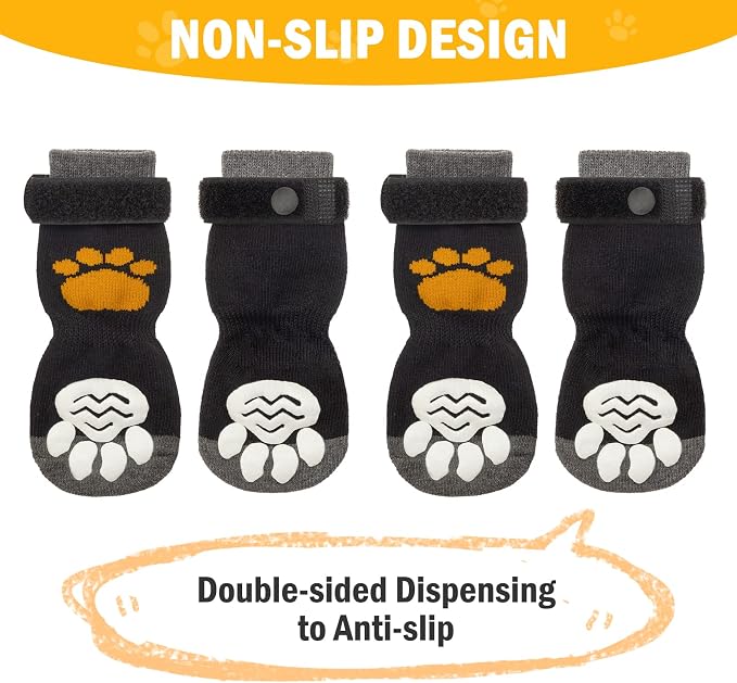 PUPTECK Anti-Slip Dog Socks with Double Sides Grips for Small Medium Large Dogs Hardwood Floors Prevents Licking, Dog Shoes for Hot Pavement Traction Control Paw Protector for Senior Dogs,Golden Paw S
