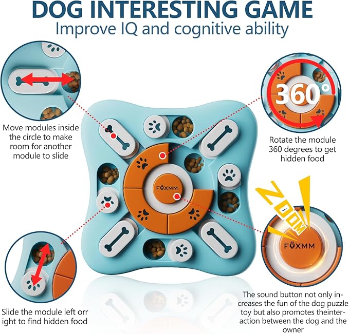 FOXMM Interactive Dog Treat Puzzle Toys for IQ Training & Mental Stimulating,Fun Slow Feeder,Large Medium Small Dogs Enrichment Toys with Squeak Design,Ideal Gifts for Puppies,Cats,Dogs