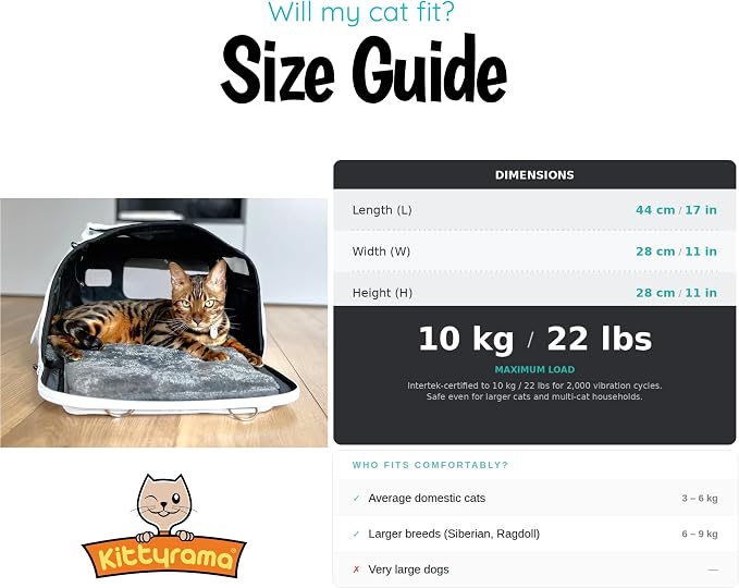 Kittyrama Soft-Sided Airline Approved Cat Carrier with Expandable Hideaway | Escape-Proof SBS Self-Locking Zippers | 22 lb Capacity | Vet Approved | Top & Side Entry | 17×11×11 in