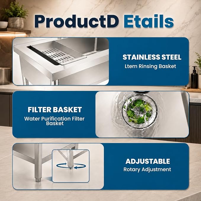 Pet Bathing Tub Station, Heavy Duty Utility Wash Basin for Garage Workshop, Freestanding Commercial Catering Sink, Single Bowl Laundry Station for Business Owners.
