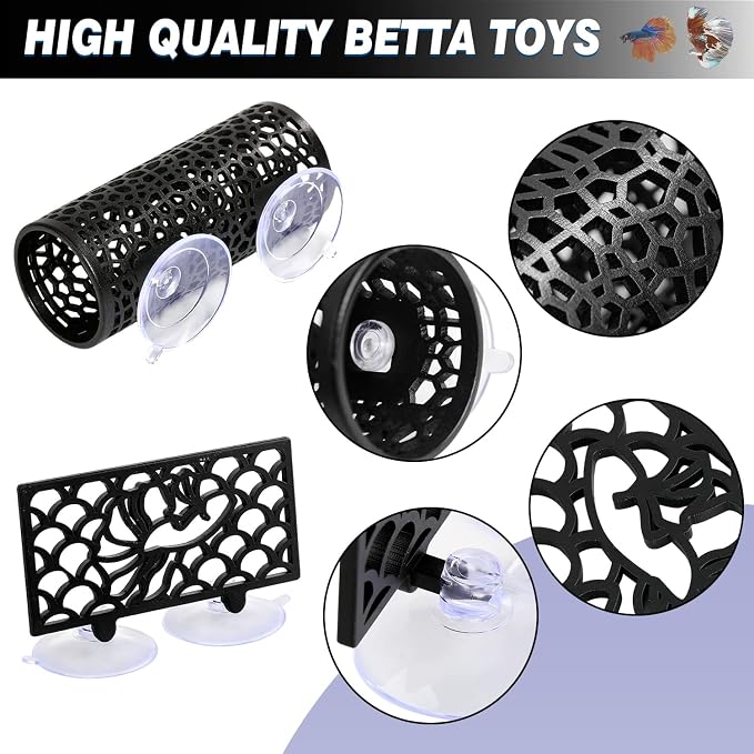 Abizoo Betta Fish Tank Accessories Decorations, Betta Tunnel Swim Tube Black Soft Edged Betta Hammock Bed, Shrimp Guppies Hideout Shelter Toys, Aquarium Moss Ledge - Perfect For Betta Tanks