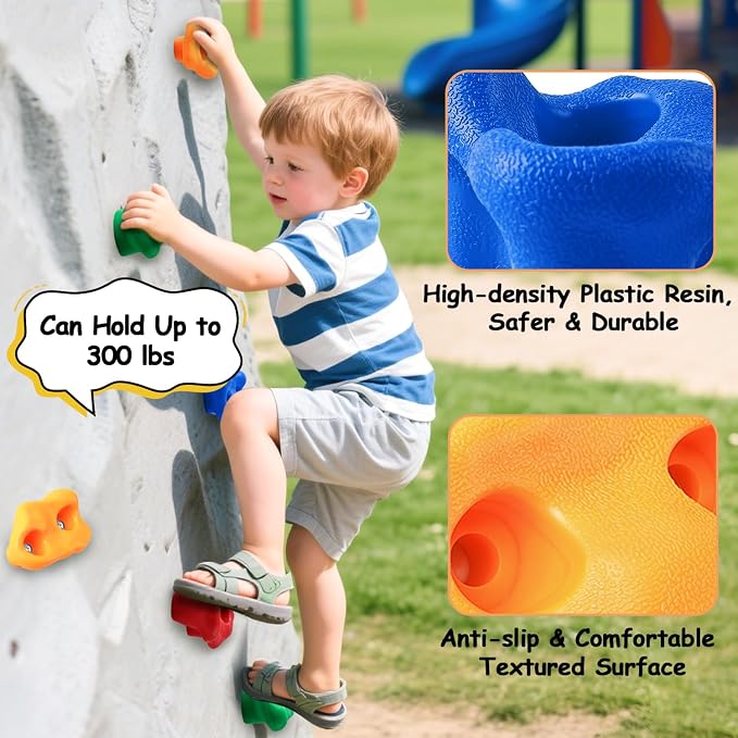 OSPNIEEK 20 PCS Rock Climbing Holds for Kids, Adult Rock Wall Climbing Kit | with Handles and Mounting Hardware, Multi-Colored Climbing Wall Grips for Indoor and Outdoor Playground Accessories Play Set