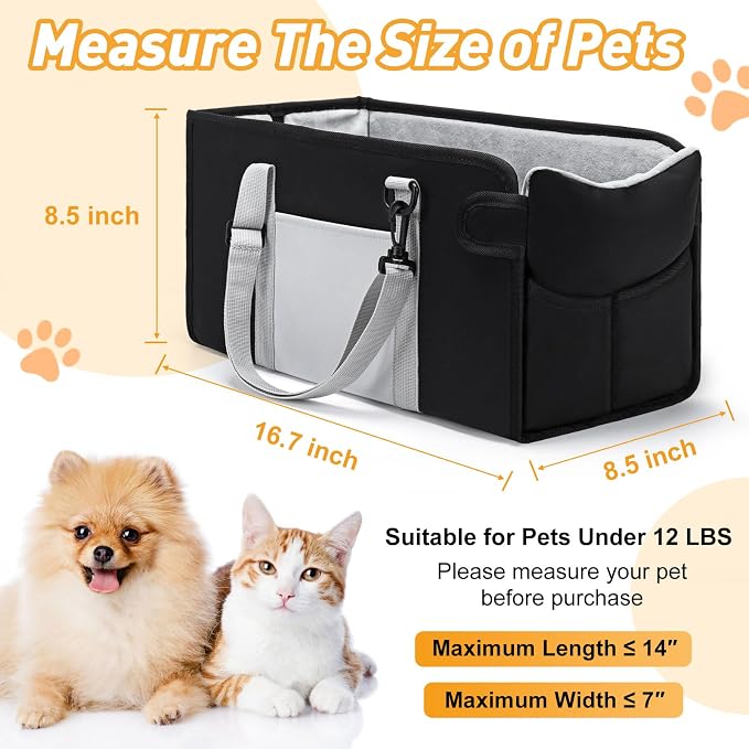 Portable Dog Car Seat for Small Dogs, Puppy Car Seat, Black | Booster Seat With Safety Leash & Adjustable Straps Keeps Small Dogs Secure. Removable Washable Cushion. Fits Most Cars.