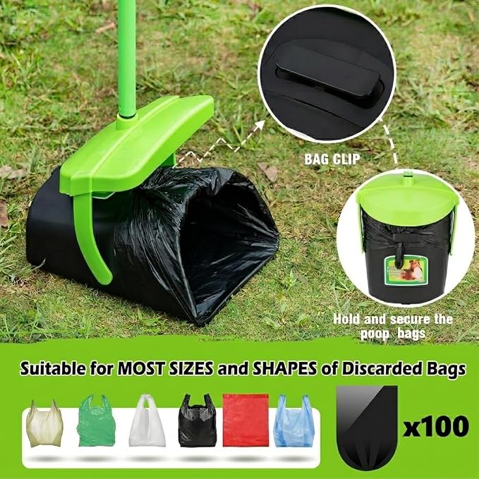 MXF Pooper Scooper Swivel Bin & Rake Kit with 100 Waste Bags, 36.6" Long Handle Dog Poop Scooper with Bag Attachment for Large Medium Small Dogs, Poop Scooper for Lawn Yard Dog Kennel
