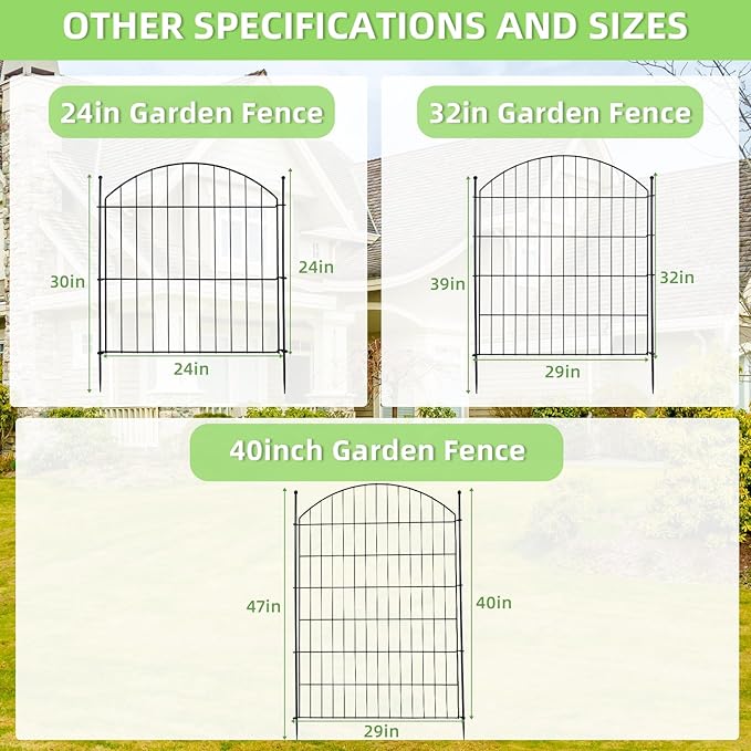 Decorative Garden Fence 24in (H) x20ft (L), 10 Pack No Dig Fence Animal Barrier for Dog, Arched Flower Bed Edging, Wire Border Panel Fencing for Yard Patio Outdoor Decor