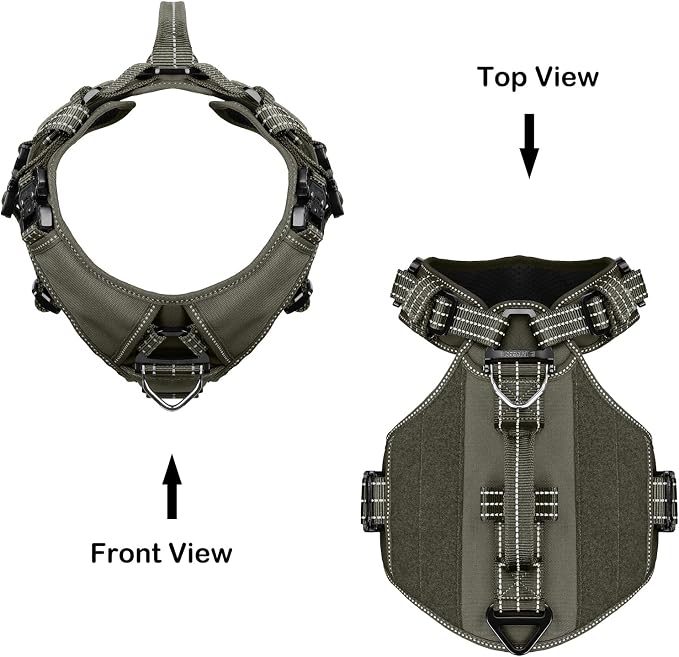 ICEFANG Quick-Moving Tactical Dog Harness for Large Dogs,No Pull Dog Vest | Control Handle,Reflective,Full Metal Buckles,Adjustable,Hook-and-Loop Panel,Soft Padded,Green,Large