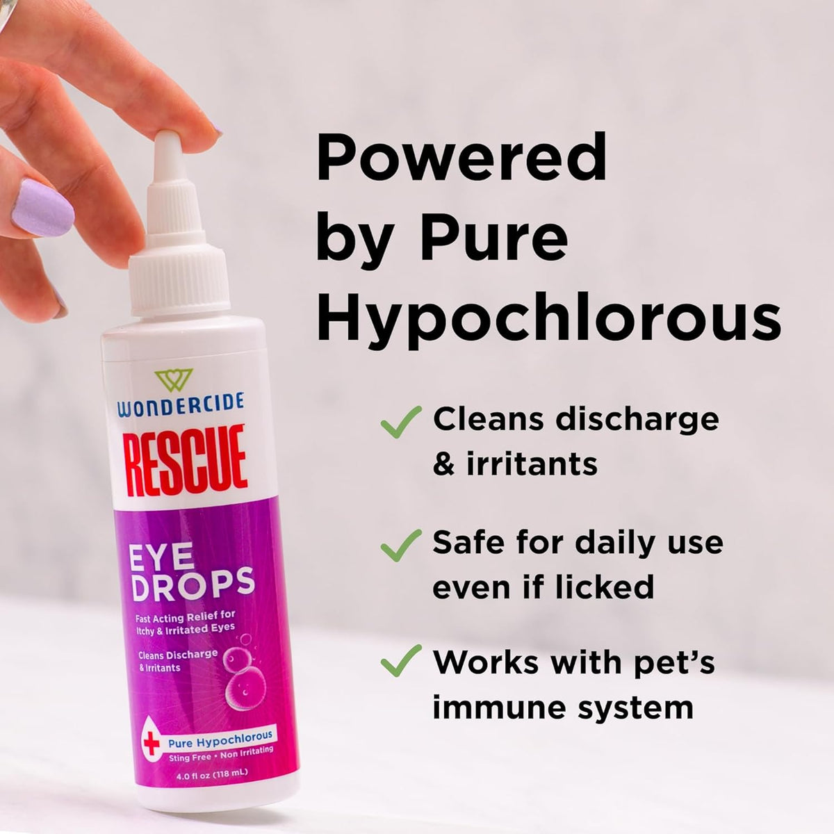 Wondercide Rescue - Eye Drops and Wash for Pets - Relief for Dogs and Cats from Allergies, Itchy Red Irritated Eyes, Discharge - with Pure Hypochlorous - 4 oz