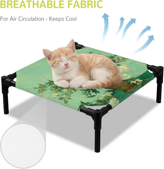 Outdoor Elevated Dog Bed for Small Dogs, Botanical Flowers Breathable Cooling Raised Dog Cot for Indoor/Outdoor, Farmhouse Blossom Vase Floral Branches Waterproof Elevated Pet Beds, S 20 x 20 in