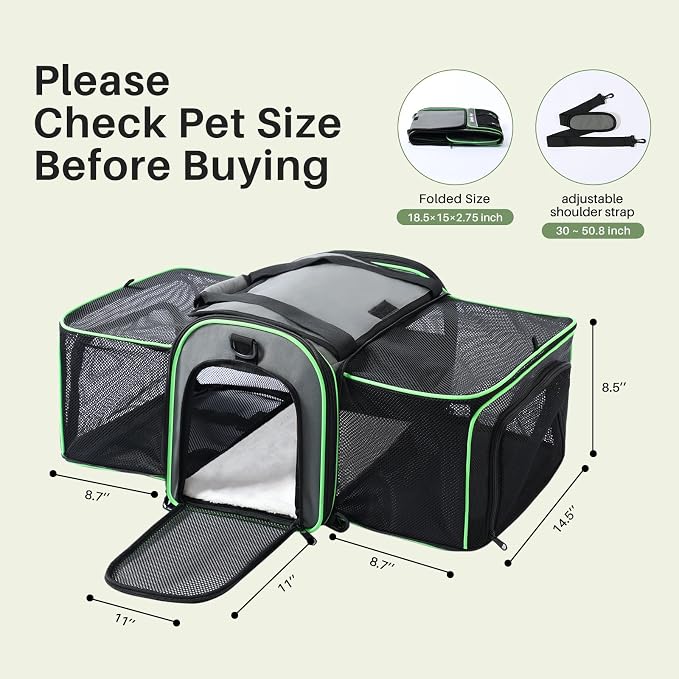 Gardner Pet Expandable Cat Carrier Airline Approved (18x12x12 in), 2-Side Square Extension Pet Travel Carrier for Medium Cats up to 15 lbs, Mesh Soft-Sided Cat Carrier Bag