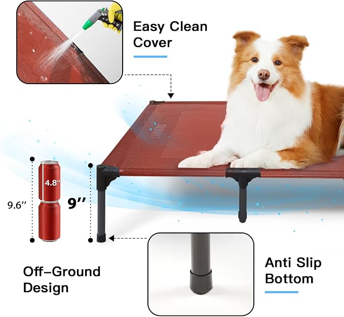 Elevated Dog Bed Waterproof Outdoor, Portable Raised Dog Beds, Dog Cot Off the Floor, Dog Bed Easy Clean Indoor or Outdoor Use, X Large, Red