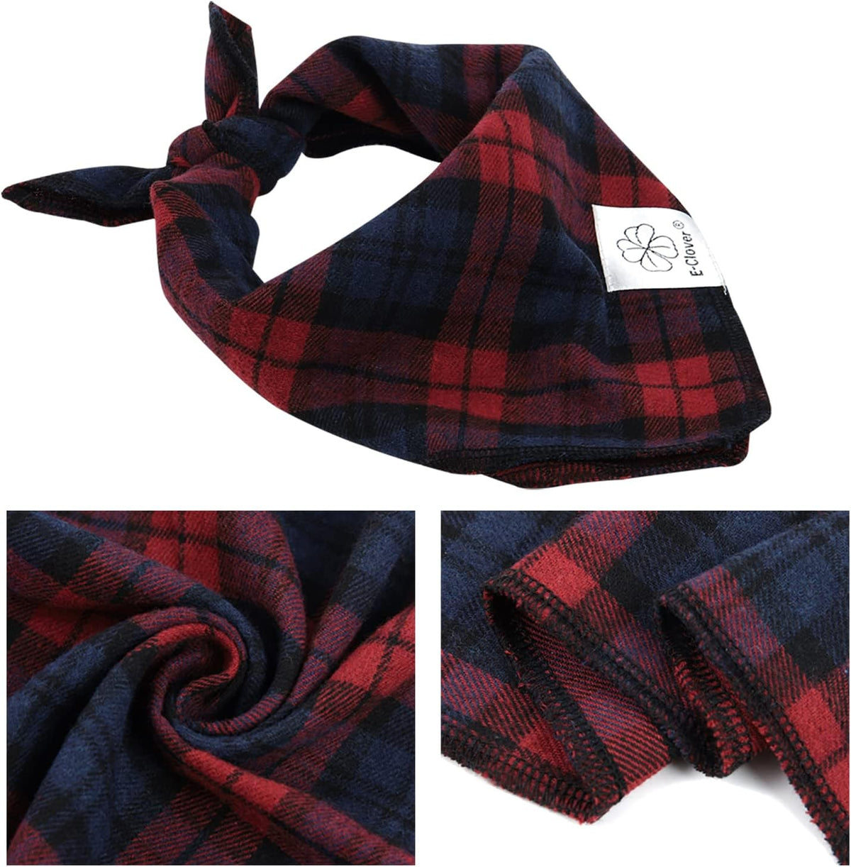 E-Clover Dog Bandanas & Matching Scrunchie Set Plaid Dog Scarf Bibs Pet Handkerchief for Small Dogs Puppy Owner Gifts Red Blue
