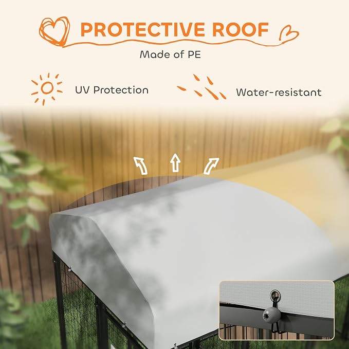 PawHut Outdoor Dog Kennel with 2 Rooms, 8' x 4' x 6' Heavy Duty Welded Wire Dog Playpen Enclosure with Escape-Proof Lock, UV-Resistant & Waterproof Cover, for Large Dogs, Chickens, Ducks, Silver | Heavy Duty Welded Wire Dog Playpen Enclosure, Escape-pr...