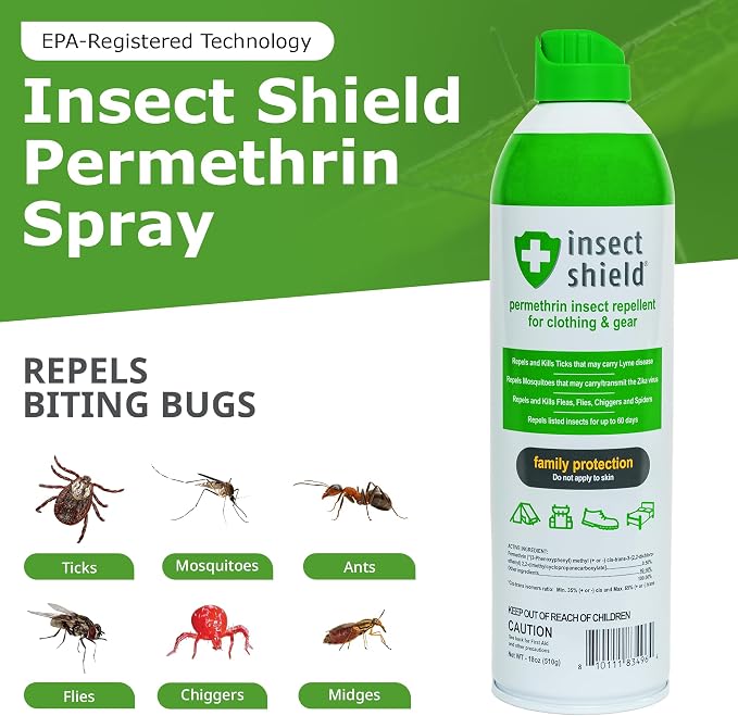 Insect Shield Premium Permethrin Spray - Tick, Flea, Fly, Mosquito, Chigger, Spider & Bed Bug Repellent for Clothing, Gear, Furniture, & Tents, Lasts up to 60 Days, Clear, 18 Oz Aerosol, Pack of 2